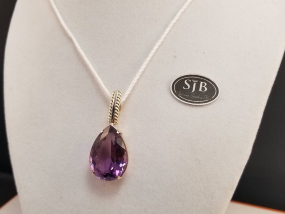 Amethyst Pendant, 14k Pear Shape Amethyst Pendant,