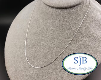 14k White Gold Cable Chain, 14k Diamond Cut Cable Chain, 16" White Gold Cable Chain, 14k White Gold .65mm Chain with Lobster Clasp, #CH675