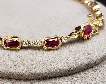 ルビーブレスレット、14Kルビー＆ダイヤモンドブレスレット、14K