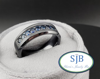 Sapphire Bands, Sapphire Wedding Band, Mens Zirconium Blue Sapphire Band, Alternative Metal Wedding & Anniversary Bands, Size 10.25, #WD1058