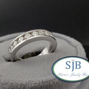 Diamond Channel Bands, 14k White Gold Princess Cut Diamond Wedding Band, Stackable Bands, Diamond Anniversary Rings, Size 6.5, #WD074