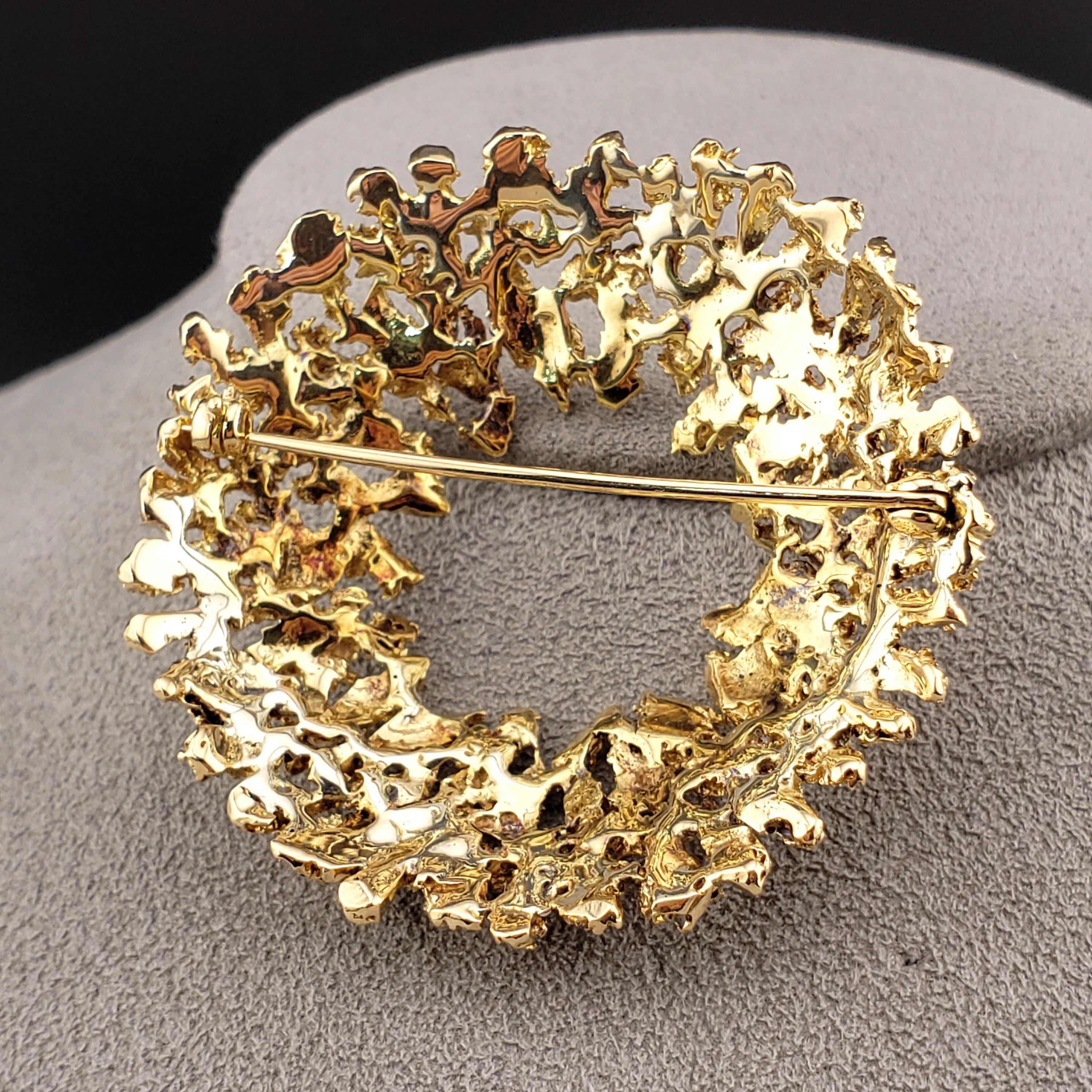 Volcano Pin Vintage Brooch, Vintage 18k Yellow Gold Heavy Textured Nugget Volcano ...