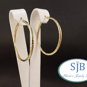 Yellow Gold Earrings, 14k Yellow Gold Hoops, Big Gold Hoop Earrings, 14k Yellow Gold Textured Hoop Earrings, Hoop Style Earrings, #E764