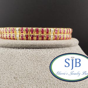 Ruby Bracelets, Vintage Ruby and Diamond Bracelet, 18k Yellow Gold Ruby & Diamond Bracelet, Stackable Bracelets, Anniversary Jewelry, #C3975