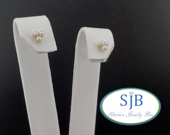Pearl Earrings, 14k Yellow Gold 3 Pearl Stud Earrings, White Pearl Trinity Studs, Cultured Pearl Studs, June Birthstone Earrings, #E1913