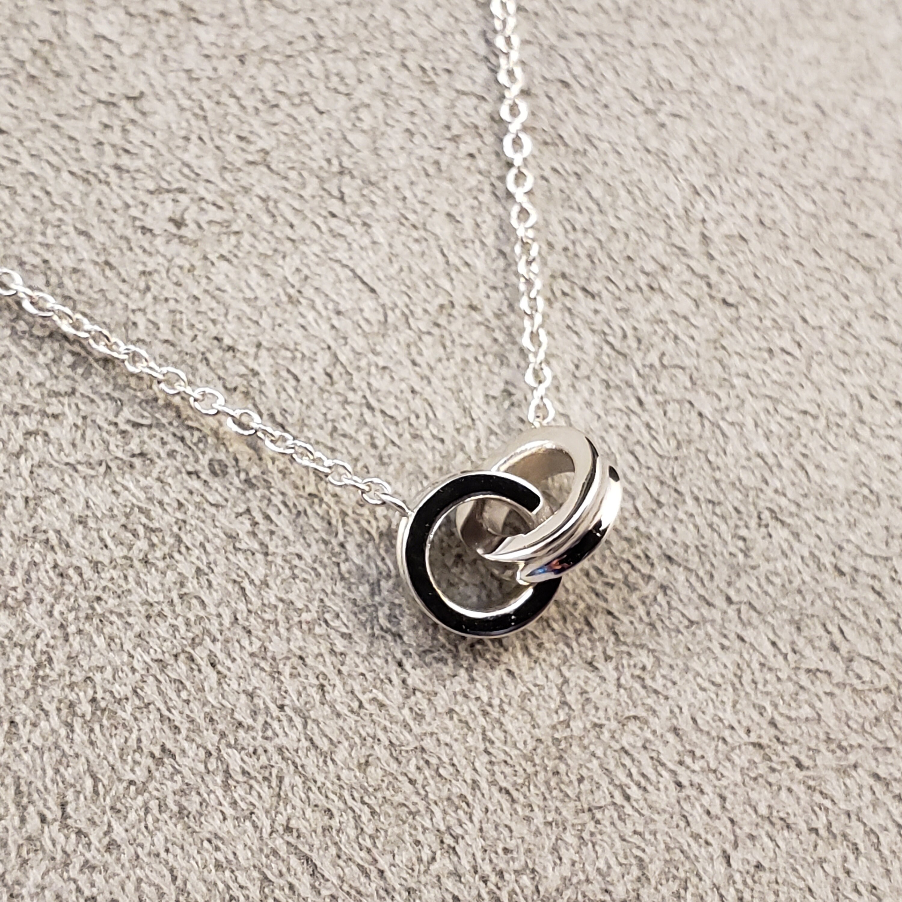 Double Ring Necklace, 14k White Gold Interlocking Ring Necklace 