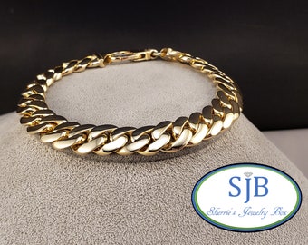 Gold Bracelets, Gold Chain Bracelets, 14k Yellow Gold Miami Cuban Bracelet, 8.5" Cuban Bracelet, 10.75mm Wide Gold Bracelet, 55.5g, #B321