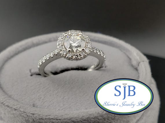 Diamond Engagement Rings, Platinum Diamond Halo Engagement Rings, Diamond Wedding Ring, Platinum Diamond Anniversary Ring, Size 5.75, #WD608