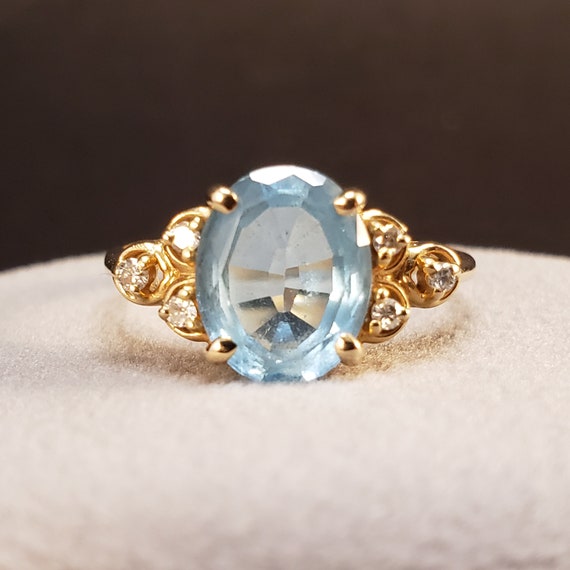 Blue Topaz Rings, 14k Yellow Gold Blue Topaz & Di… - image 6