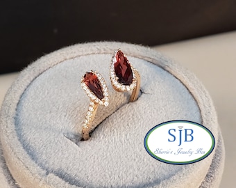 Garnet Rings,  14k Garnet & Diamond Rings, 14k Rose Gold Garnet Halo Rings, 14k Rose Gold Garnet and Diamond Halo Ring, Size 7, #R657