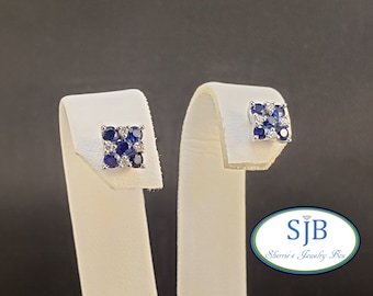 Sapphire Earrings, 14k White Gold Sapphire & Diamond Studs, 14k Blue Sapphire and Diamond Stud Earrings, September Birthstone, #E1118