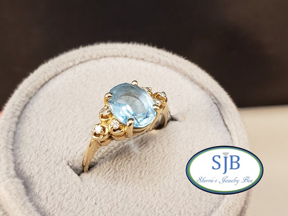 Blue Topaz Rings, 14k Yellow Gold Blue Topaz & Di… - image 1