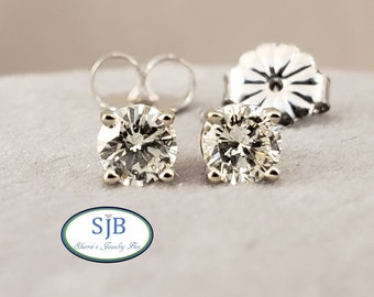 Diamond Earrings, 14k Diamond Studs, 14k Diamond Stud Earrings, 14k White Gold Diamond Stud Earrings, 1/2ct Diamond Studs, (Si1/H) #E1425