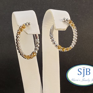 Citrine Earrings, Citrine Hoops, 14k White Gold Citrine Hoop Earrings, 14k Oval In & Out Citrine Hoop Earrings, November Birthstones, #E1545