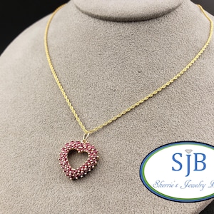 Vintage Ruby Pendant, Vintage 14k Yellow Gold Ruby Double Heart Halo Pendant, Unique Vintage Anniversary Jewelry, July Birthstone, #C5449