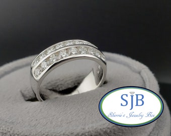 Diamond Bands, 14k White Gold Diamond Band, Double Row Channel Bands, Wedding Bands, Stacking Bands, Anniversary Rings, Size 7, #WD810