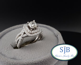 Engagement Ring Set, 14k Diamond Ring Set, 14k White Gold Diamond Engagement Ring w/ Matching Contoured Diamond Wedding Band, Size 6, #C3204