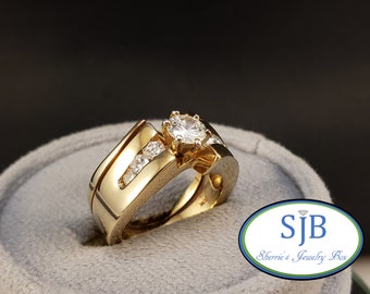 Anillos de compromiso, anillo de compromiso de diamantes de oro amarillo de 14 k, conjunto de compromiso y banda, anillo de compromiso vintage y banda de boda, tamaño 5.5, #C2718