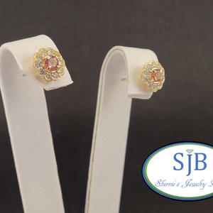 Pink Tourmaline Earrings, Pink Tourmaline & Diamond Halo Studs, 14k Yellow Gold Pink Tourmaline Stud Earrings, October Birthstones, #E1750