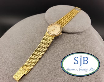 Vintage Watch, Vintage Baume & Mercier Geneve Quartz Watch, Vintage 18k Yellow Gold Ladies Baume Mercier Diamond Bezel Watch, 5.75", #C3852