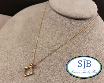 Rose Gold Pendants, Geometric Pendants, 14k Rose Gold Square Drop Pendant, 16-18" Adjustable 14k Rose Gold Chain, Layering Necklaces, #P1245