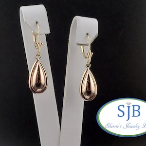 Pendientes vintage, pendientes colgantes vintage de oro bicolor de 14 k, pendientes colgantes de lágrima de oro rosa de 14 k con cierre de palanca de oro amarillo de 14 k, n.° C5198