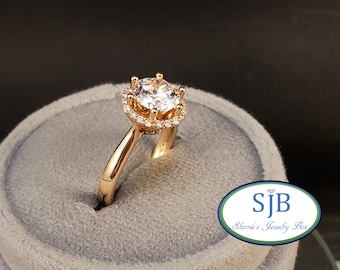 Diamond Engagement Rings, Halo Style Engagement Rings, Diamond Wedding Sets, 14k Rose Gold Diamond Halo Engagement Ring, Size 6.5, #R744