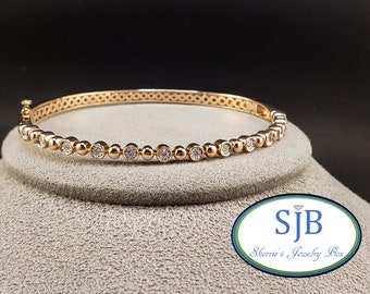 Diamond Bracelet, 14k Rose Gold Diamond Bracelet, 1/4ct Diamond Bangle Bracelet, Stackable Diamond Bracelet, April Birthstone Jewelry, #B223