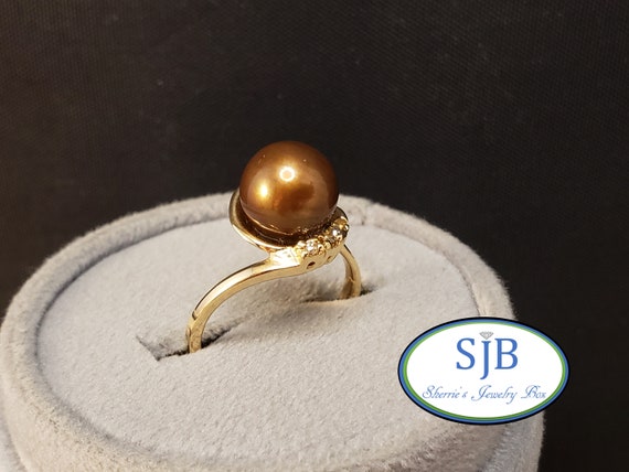 Gold Polish cocktail Pearl ring with CZ American Diamonds