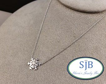 Diamond Pendants, Diamond Snowflake Necklace, 14k White Gold Diamond Snowflake Pendant with 16-18" adjustable Chain, Snowflake Charm, #P1499