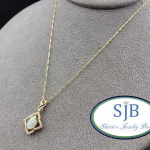 Opal Pendants, Opal and Diamond Halo Necklace, 14k Yellow Gold Pearshape Opal & Diamond Halo Pendant with Chain, October Birthstones, #P1595