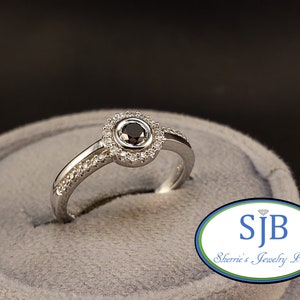 Diamond Rings, 10k White Gold Black & White Diamond Rings, Black and White Diamond Halo Ring, Stackable Anniversary Rings, Size 6.5, #R445