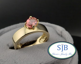 Pink Tourmaline Ring, 14k Yellow Gold Oval Pink Tourmaline Ring, Stackable Statement Rings, October Birthstone Rings, Size 6.75, #R1258