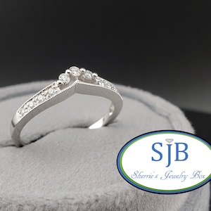 Diamond Bands, Diamond Contour Bands, 14k White Gold Diamond Wedding Band, Crown Bands, Anniversary Bands, Stacking Bands, Size 7.25, #WD956