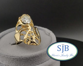 Vintage Diamond Rings, Vintage Freeform Diamond Rings, 14k Yellow Gold Diamond Statement Ring, Unique Diamond Rings, Size 8.5, #C3828