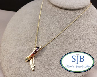 Sapphire Pendant, Sapphire Slide Pendants, Rainbow Sapphire Pendant, 14k Yellow Gold Rainbow Sapphire Jewelry, September Birthstones, #SD604