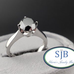 Diamond Rings, Diamond Engagement Rings, 2ct Black Diamond Solitaire Ring, 14k White Gold Black Diamond Engagement Ring, Size 7, #WD578