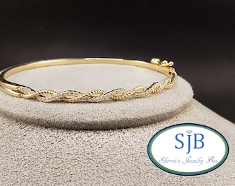 Diamond Bracelets, 14k Yellow Gold Braided Diamond Bangle Bracelet, 14k Stackable Diamond Bracelets, 1/3ct Diamond Bangle Bracelet, #B273