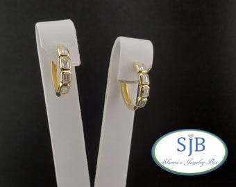 Diamond Hoop Earrings, 14k Yellow Gold Emerald Cut Diamond Hinged Hoop Earrings, Diamond Statement Earrings, Anniversary Earrings, #E2042