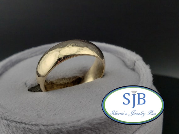Wide Gold Wedding Bands, 14k Yellow Gold Hammered… - image 1
