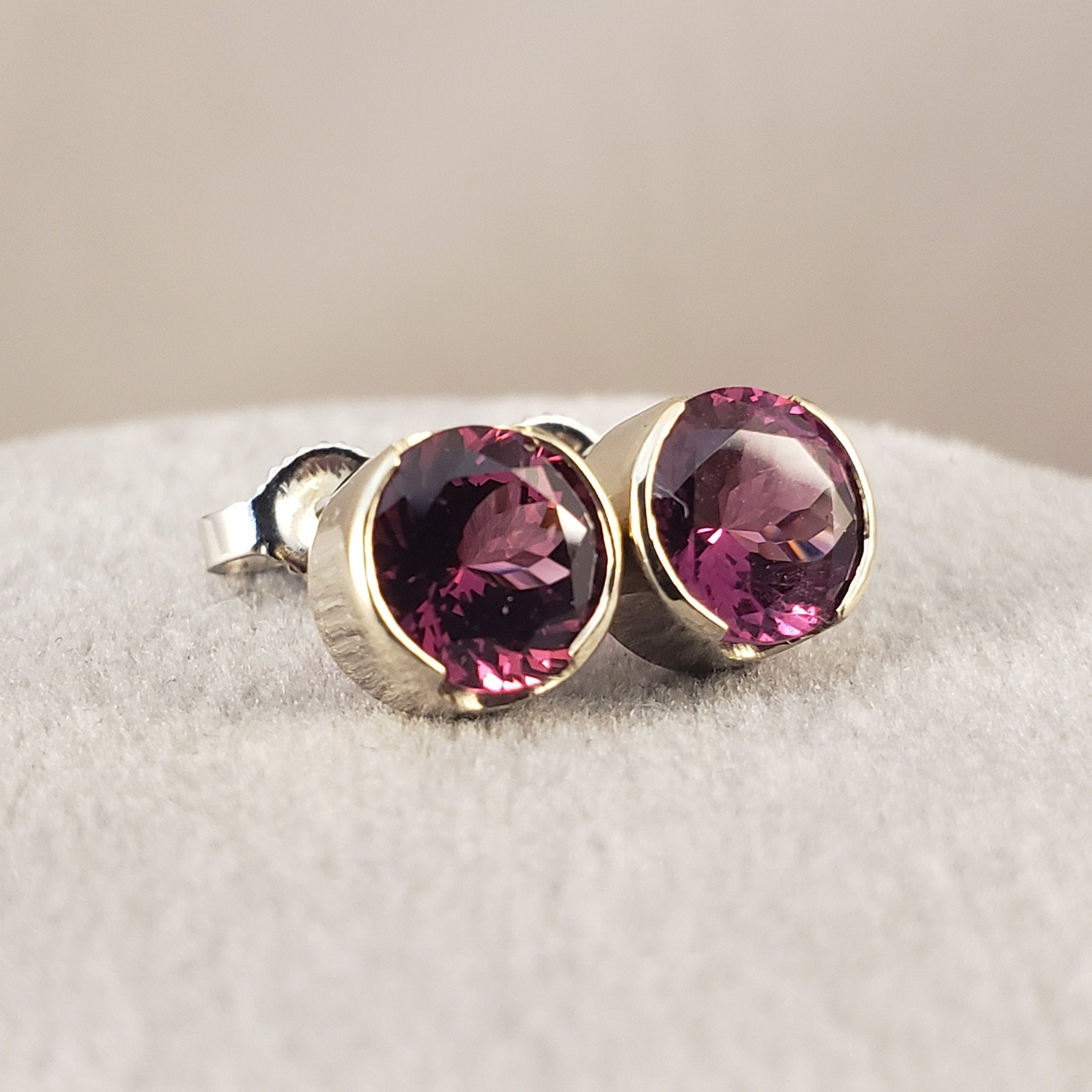 Pink Tourmaline Earrings 14k Pink gemstone Studs 14k White Etsy