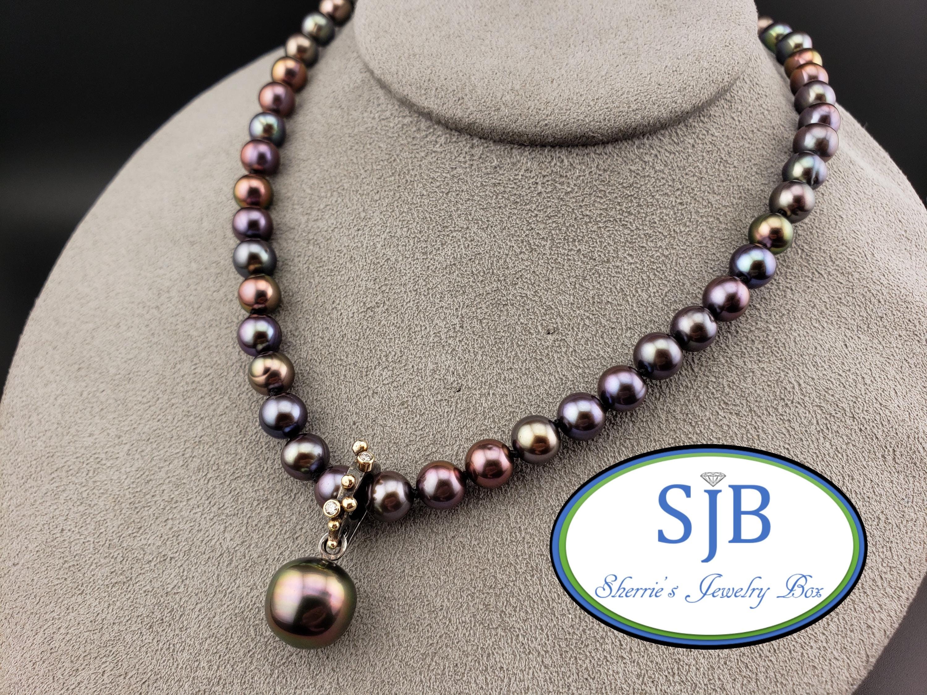 pearl✕blackネックレス Black Tahitian Pearl Pendants, Sterling Silver & 14k Yellow