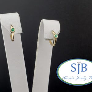 Emerald Earrings, 14k Emerald Hoops, 14k Yellow Gold Bezel Set Emerald Hinged Hoop Huggie Earrings, May Birthstone Earrings, #E1966