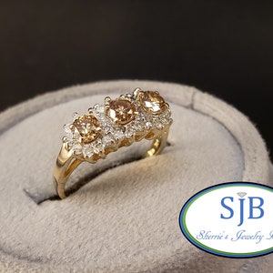 Diamond Rings, Champagne Diamond Rings, 14k Yellow Gold Champagne & White Diamond Halo Ring, Stackable Anniversary Rings, Size 6.25, #C2924