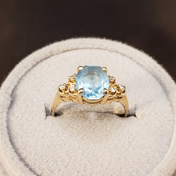 Blue Topaz Rings, 14k Yellow Gold Blue Topaz & Di… - image 2