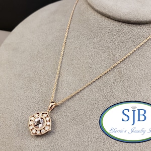 Morganite Pendants, Pink Morganite and Diamond Halo Pendants, 14k Rose Gold Morganite & Diamond Halo Pendant, Wedding Jewelry, 18&quot;, #P1494