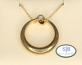 Diamond Pendants, 14k Diamond Slide Pendants, 14k Yellow Gold Diamond Circle Pendant, Diamond Circle Slide, Anniversary Pendants, #SD774