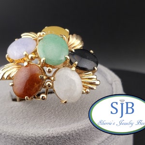 Jade Rings, Vintage Jade Ring, Vintage 14k Yellow Gold Multi-Color Jade Ring, Vintage Jade Statement Ring, March Birthstones, Size 9, #C3554