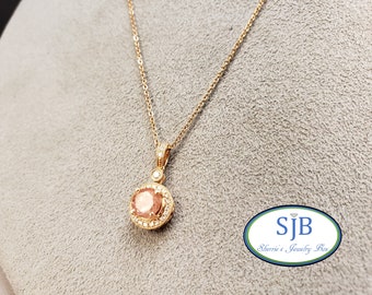 Sunstone Pendants, Oregon Sunstone & Diamond Halo Pendant, 14k Rose Gold Oregon Sunstone Necklace with Diamond Halo, Oregon Gemstones, #P901