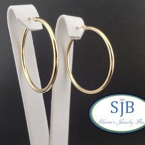 14k Yellow Gold Hoops, Large 14k Yellow Gold Hoop Earrings, Classic 14k Gold Hoops, Traditional Hoops, 2x34mm Hoop Style Earrings, #E1885